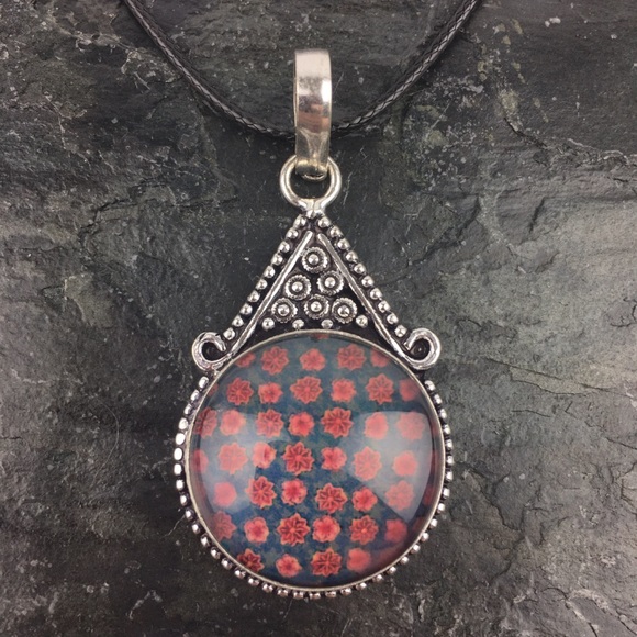 New Floral Dichroic Glass Acrylic Silver Overlay Pendant w Cord - Picture 1 of 8